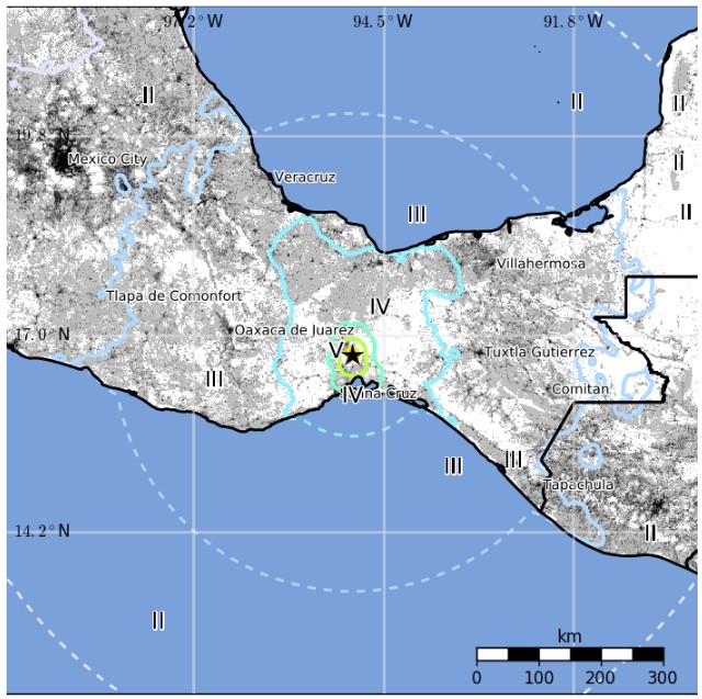 Oaxaca, Mexico earthquake September 23, 2017 - Estimated population exposure
