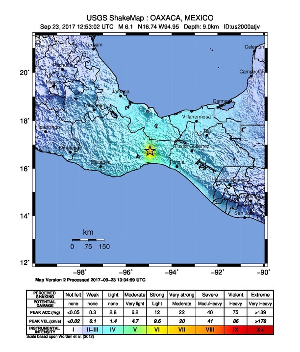 Oaxaca, Mexico earthquake September 23, 2017 - ShakeMap