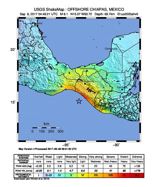 Mexico earthquake - September 8, 2017 - ShakeMap