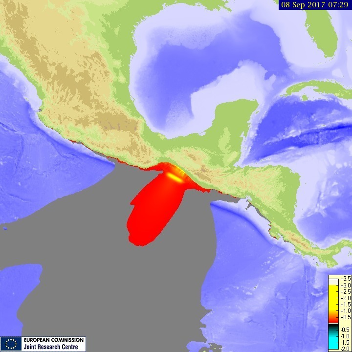 Tsunami model after M8.0 earthquake hits near Mexico