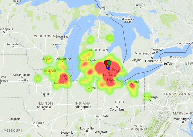 Michigan fireball January 17, 2018 AMS heatmap