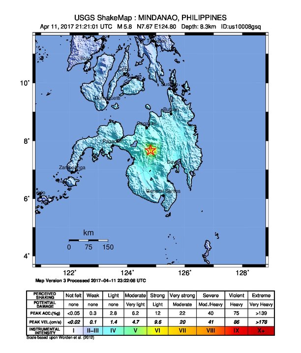 Mindanao, Philippines earthquake April 11, 2017