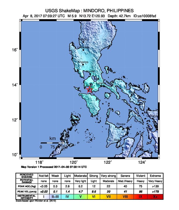 Philippines earthquake April 8, 2017 - ShakeMap