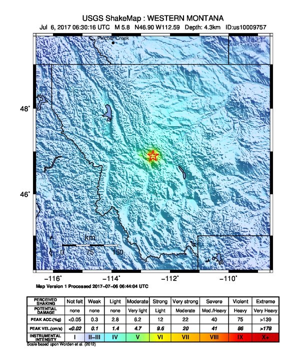 Montana earthquake July 6, 2017 - ShakeMap