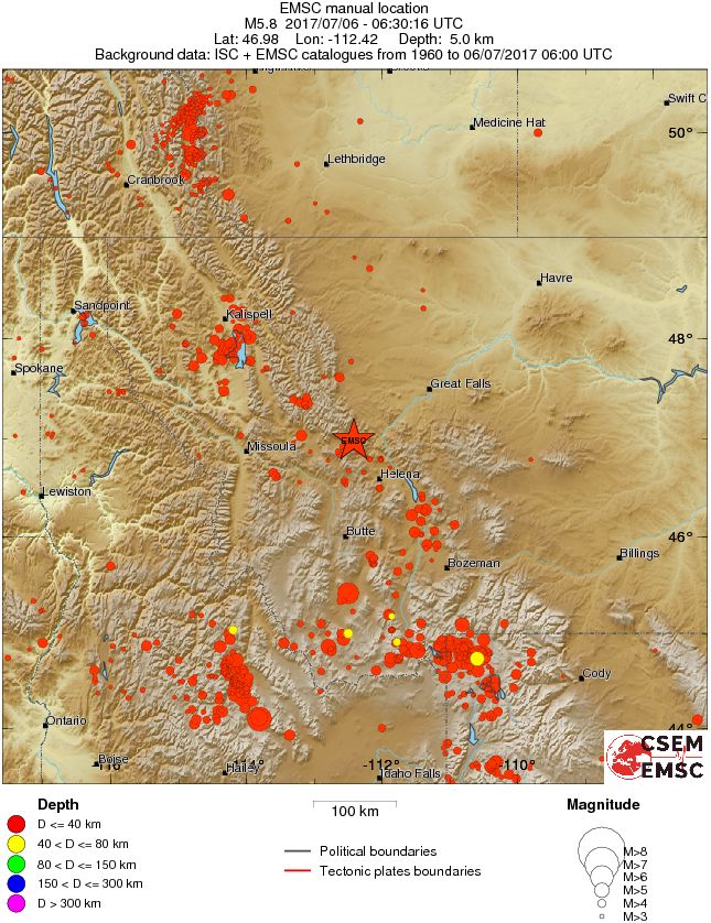 Montana earthquake July 6, 2017 - Regional seismicity
