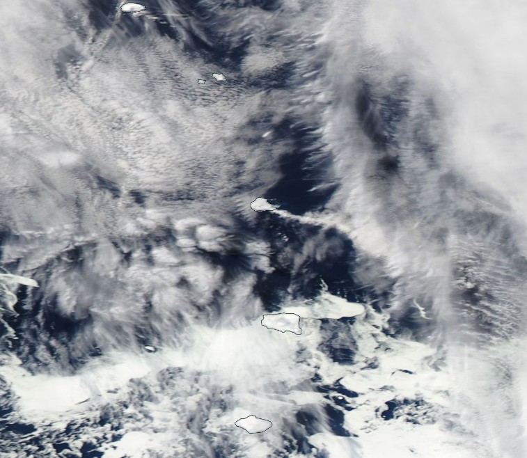 Gas plume emanating from Mount Michael, Sounders volcano, South Sandwich Islands 