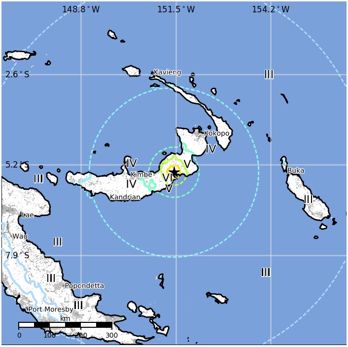 New Britain, PNG earthquake March 29, 2018 estimated population exposure