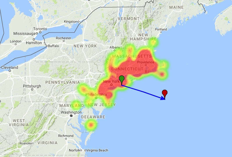 New York fireball October 18, 2017 - Heatmap