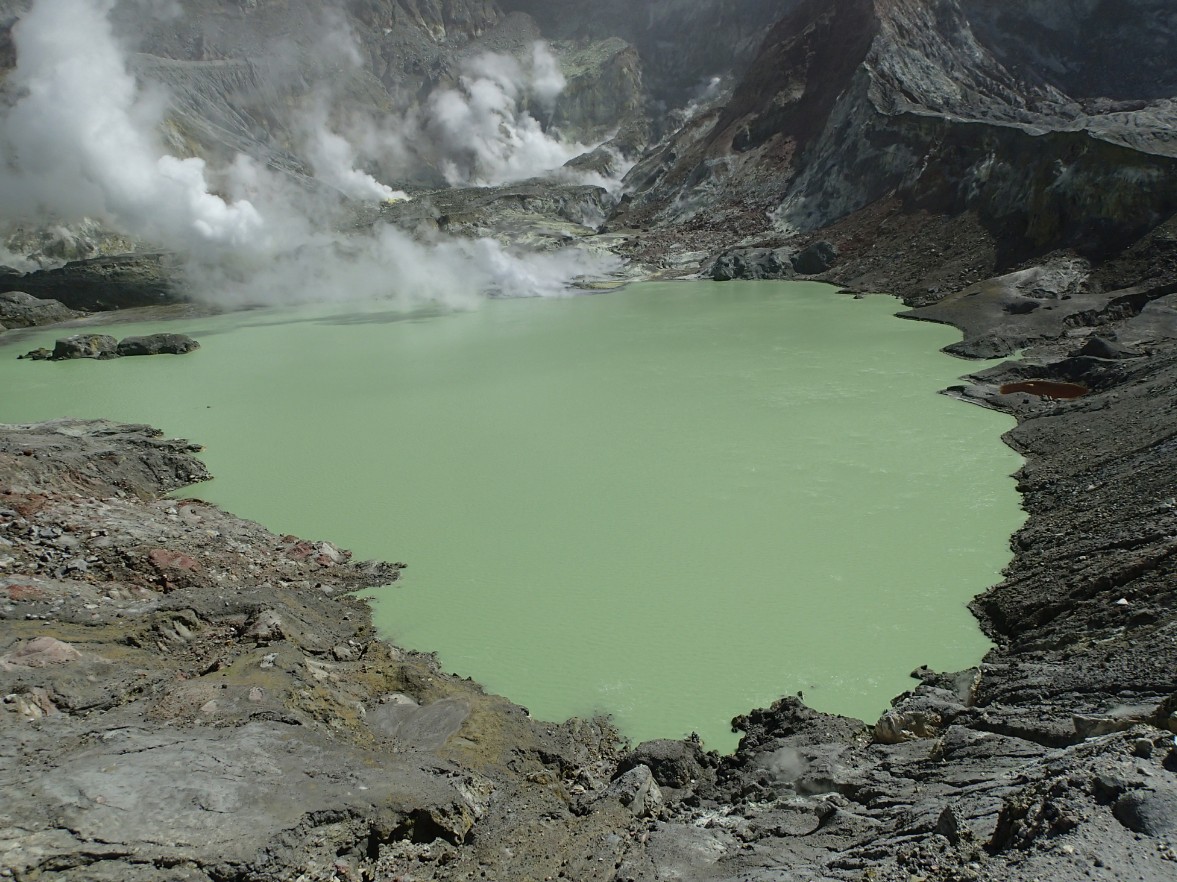 Newly formed Crater Lake at White Island, New Zealand
