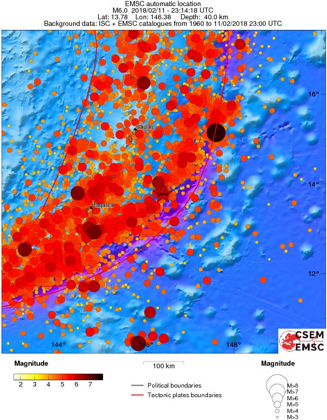 Northern Mariana Islands earthquake February 11, 2018 regional seismicity