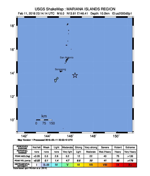 Northern Mariana Islands earthquake February 11, 2018 Shakemap