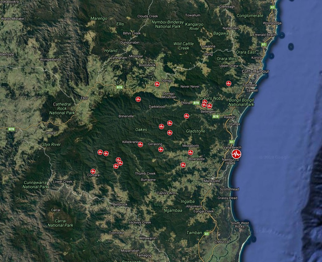NSW earthquakes January 19 - 24, 2018
