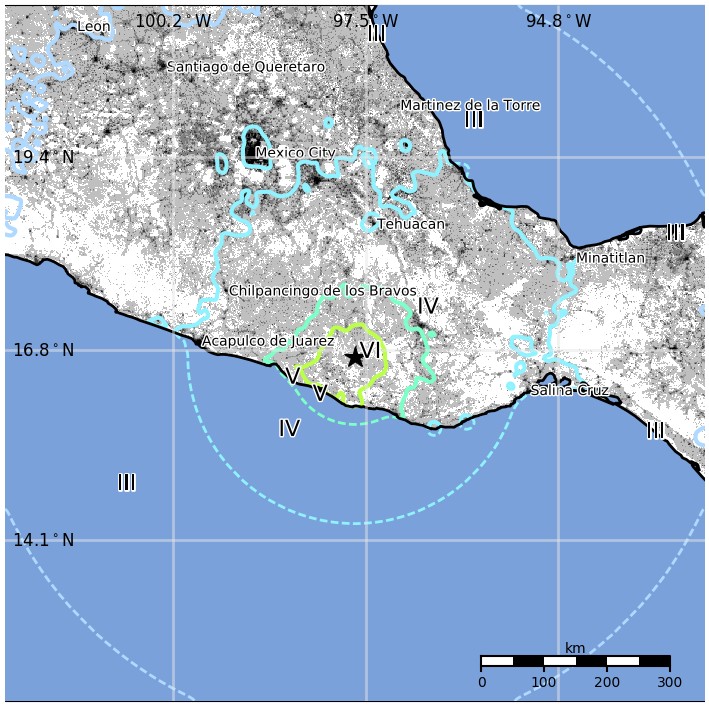 Oaxaca, Mexico earthquake February 16, 2018 - Estimated population exposure