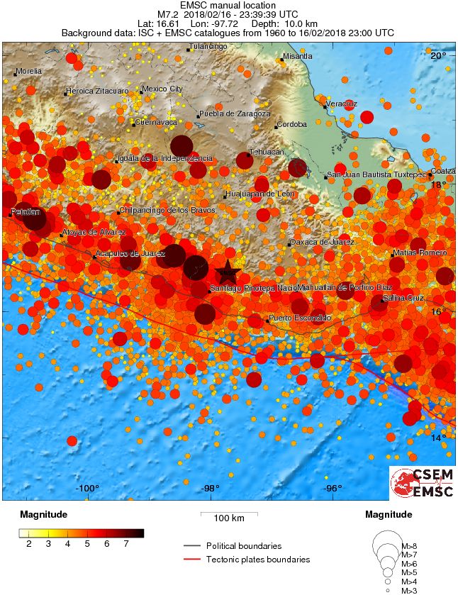 Oaxaca, Mexico earthquake February 16, 2018 - Regional seismicity