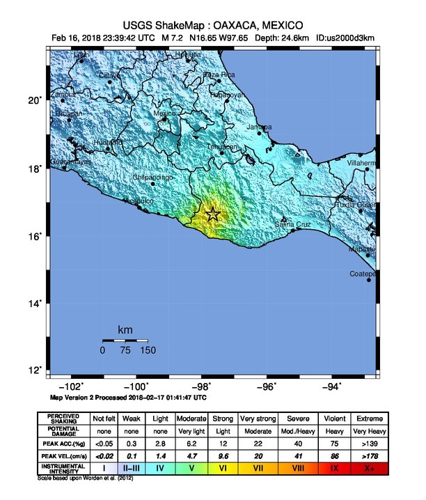 Oaxaca, Mexico earthquake February 16, 2018 - ShakeMap