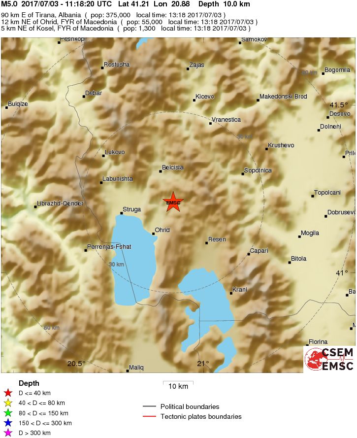 Ohrid, Macedonia earthquake July 3, 2017