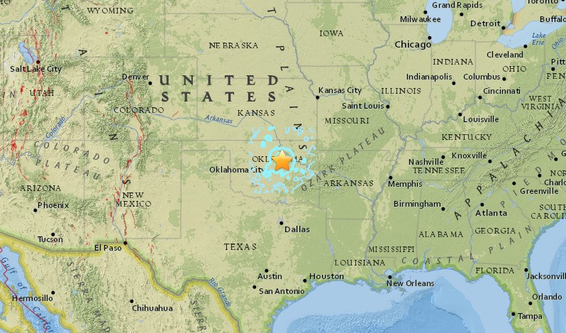 Oklahoma M5.0 earthquake of November 7, 2016 location map