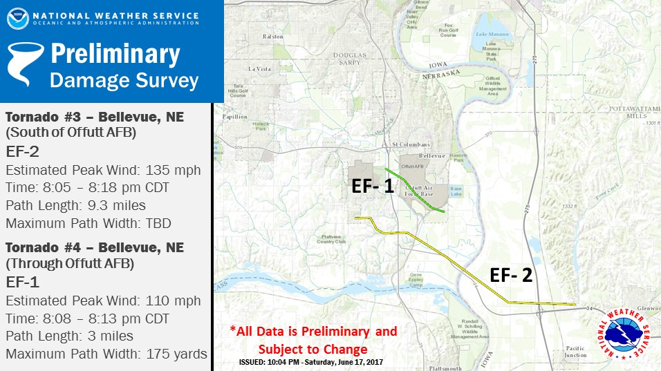 Bellevue, Omaha, Nebraska - EF1 and EF2 tornadoes (preliminary)