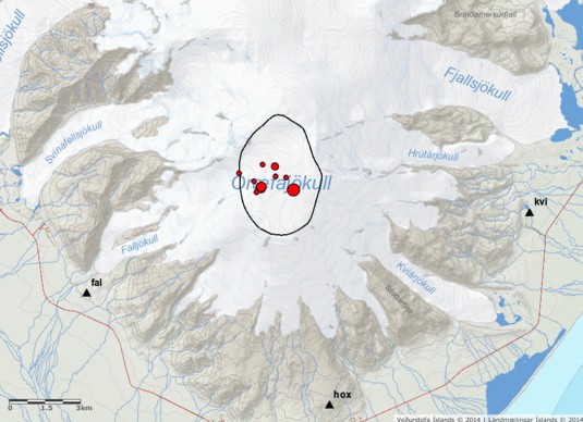 Oraefajokull earthquakes on February 9, 2018