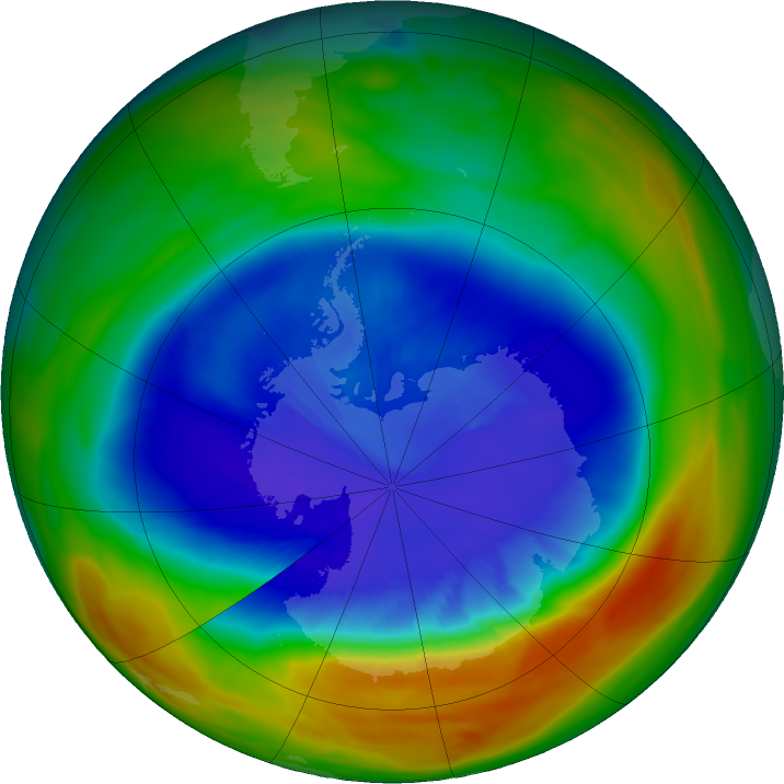 At its peak on Sept. 11, 2016, the ozone hole extended across an area nearly two and a half times the size of the continental United States.