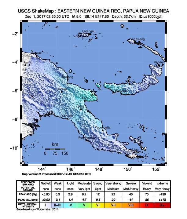 Papua New Guinea earthquake December 1, 2017 - ShakeMap
