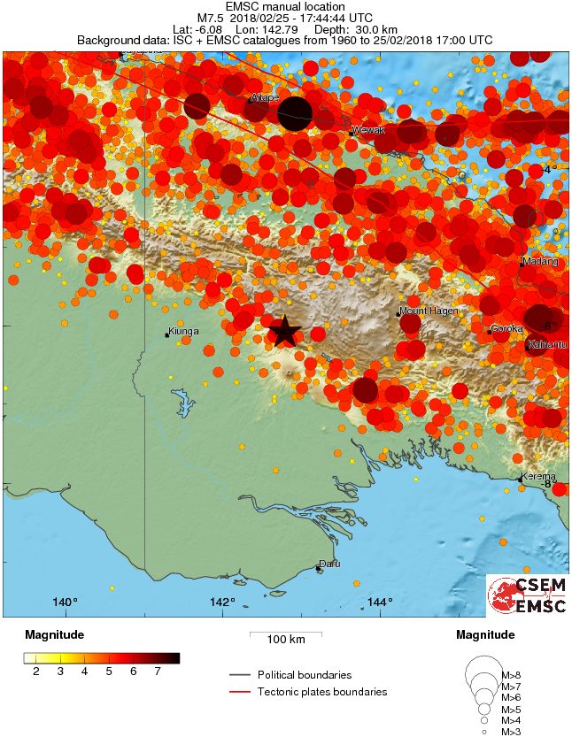 M7.5 earthquake Papua New Guinea February 25, 2018 Regional Seismicity