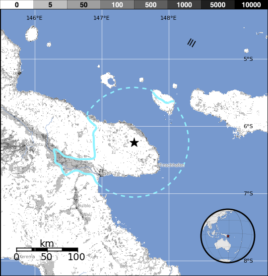Papua New Guinea earthquake, January 8, 2017 - Estimated population exposure