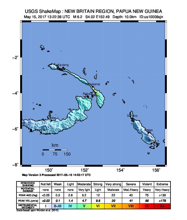 Papua New Guinea earthquake May 15, 2017 - ShakeMap