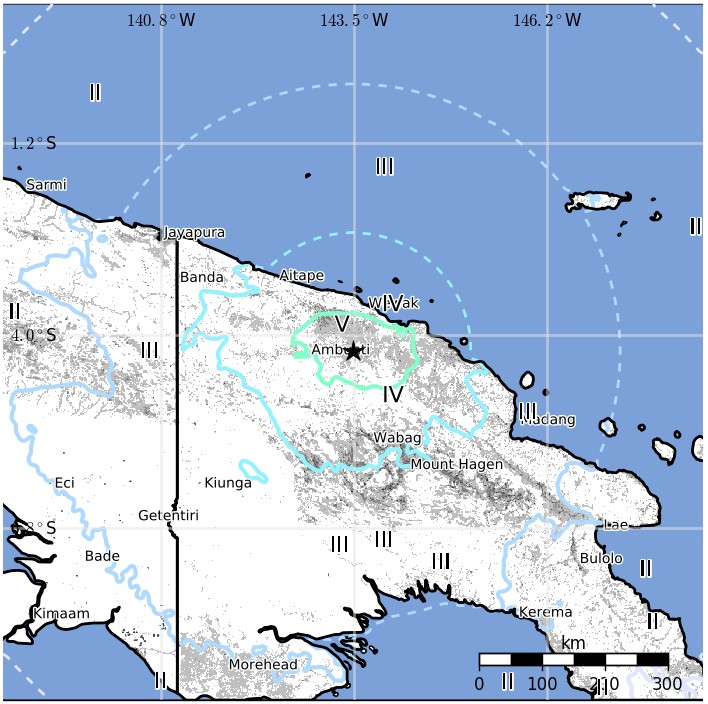 Papua New Guinea earthquake November 7, 2017 - Estimated population exposure