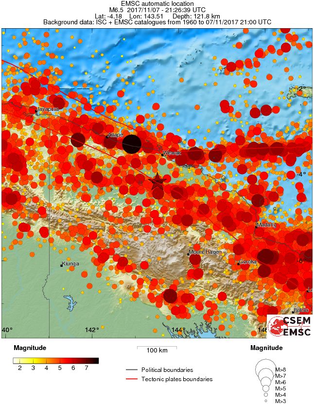 Papua New Guinea earthquake November 7, 2017 - Regional seismicity