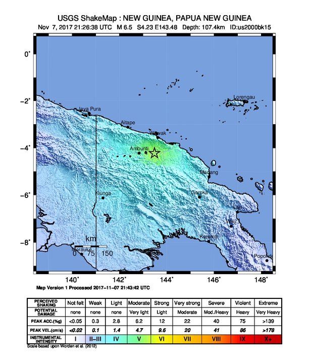 Papua New Guinea earthquake November 7, 2017 - ShakeMap