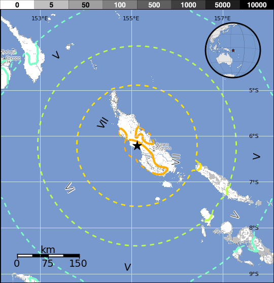 Bougainville Region earthquake, January 22, 2017 - Estimated Population Exposure