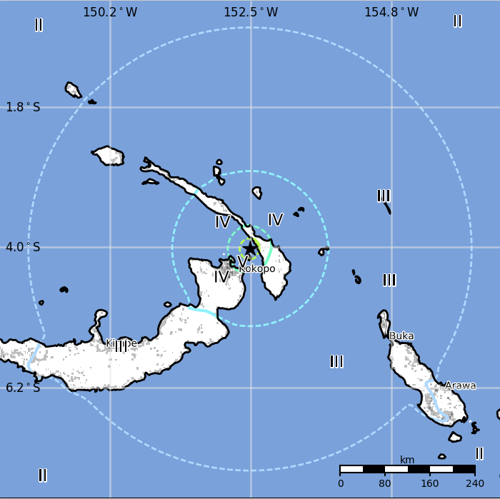 Papua New Guinea earthquake May 15, 2017 - Estimated population exposure