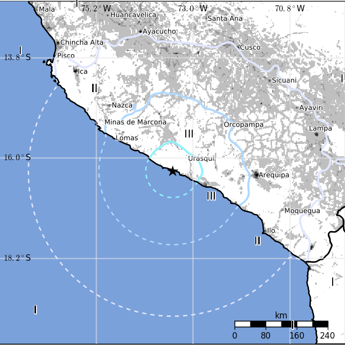 Peru earthquake August 11, 2017 - Estimated population exposure