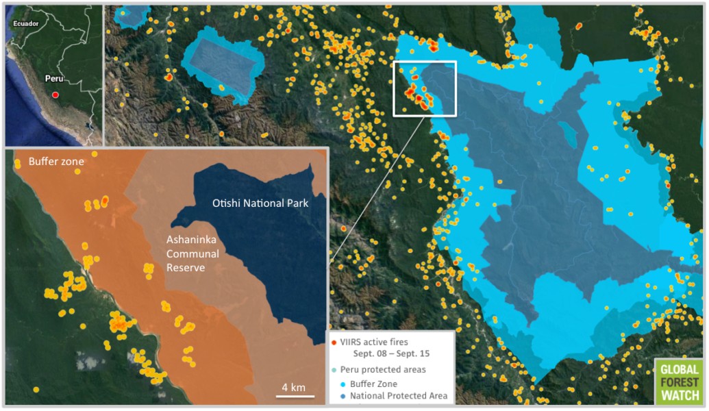 Map of Peruvian Amazon wildfires September 15, 2016