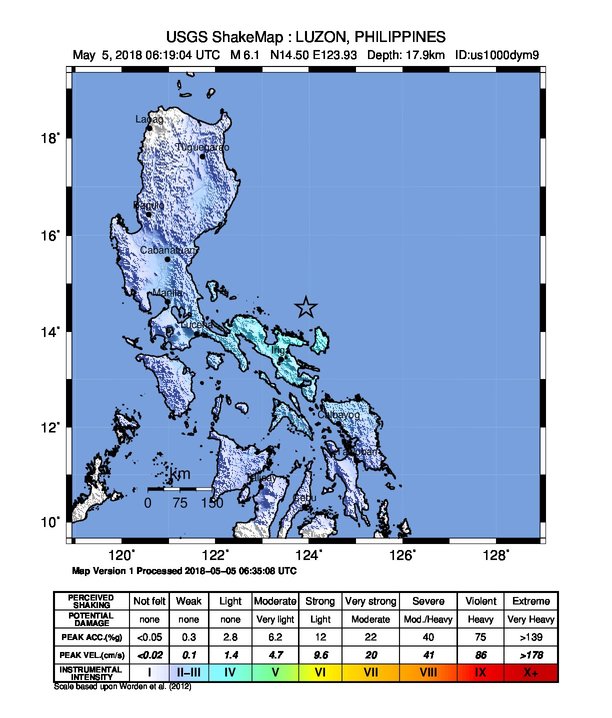Philippines M6.1 earthquake May 5, 2018 Shakemap