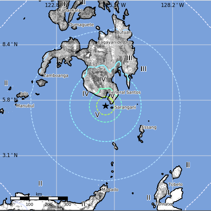 Philippines earthquake April 28, 2017 - Estimated population exposure