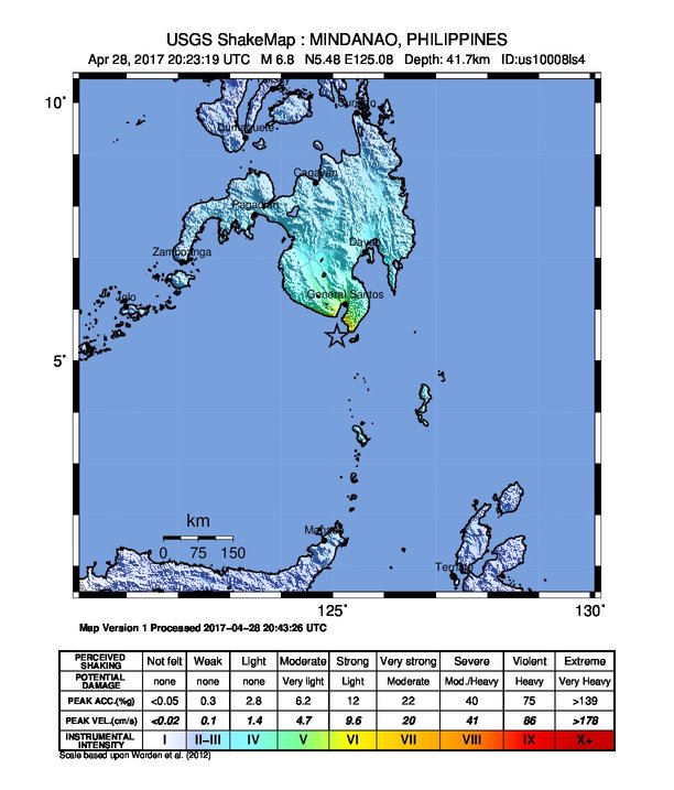 Philippines earthquake April 28, 2017 - ShakeMap