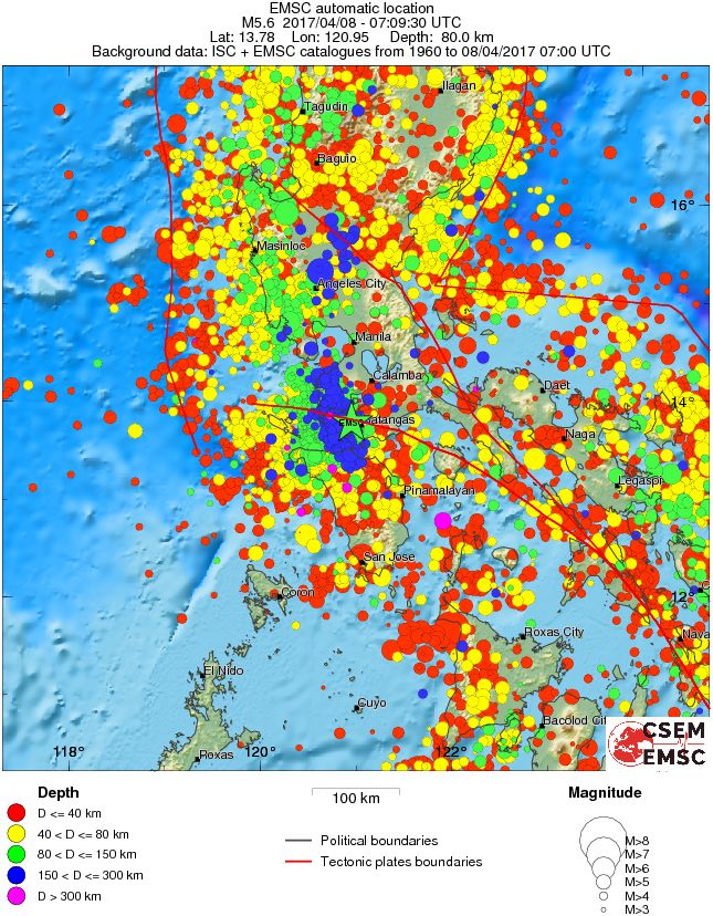 Philippines earthquake April 8, 2017 - Regional seismicity
