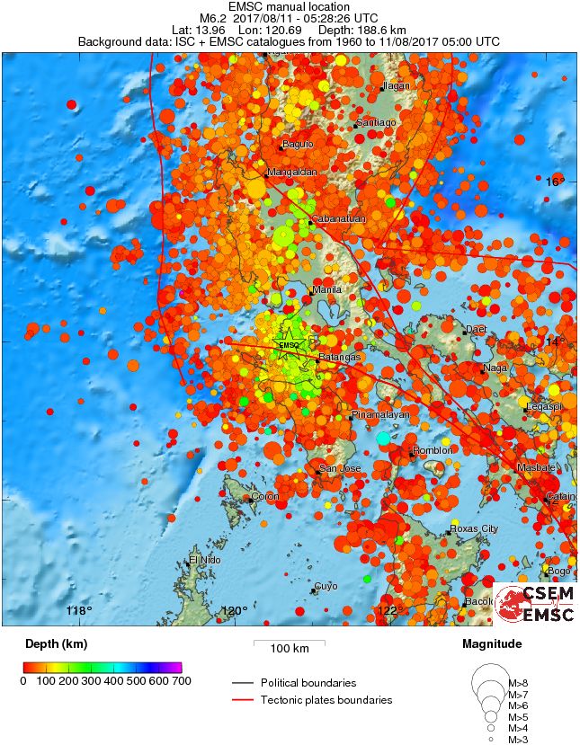 Philippines earthquake August 11, 2017 - Regional seismicity