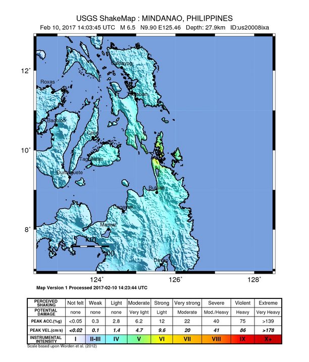 Earthquake Philippines February 10, 2017 - ShakeMap