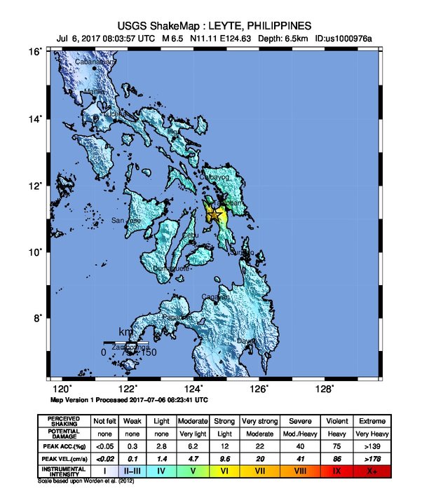 Philippines earthquake July 6, 2017 - ShakeMap