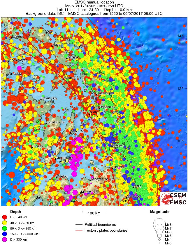 Philippines earthquake July 6, 2017 - Regional seismicity