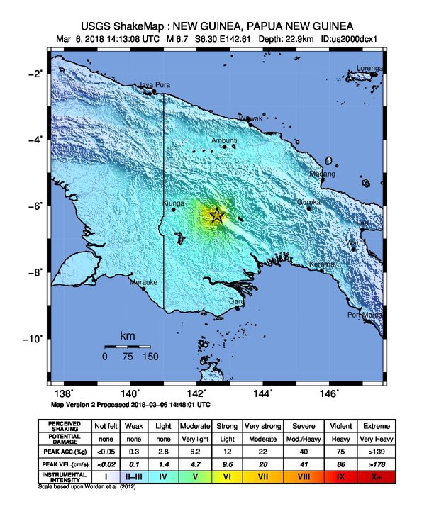 PNG M6.7 earthquake on March 6, 2018 - ShakeMap