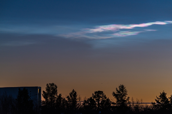 Polar stratospheric clouds over Kiruna, Sweden, December 9, 2016