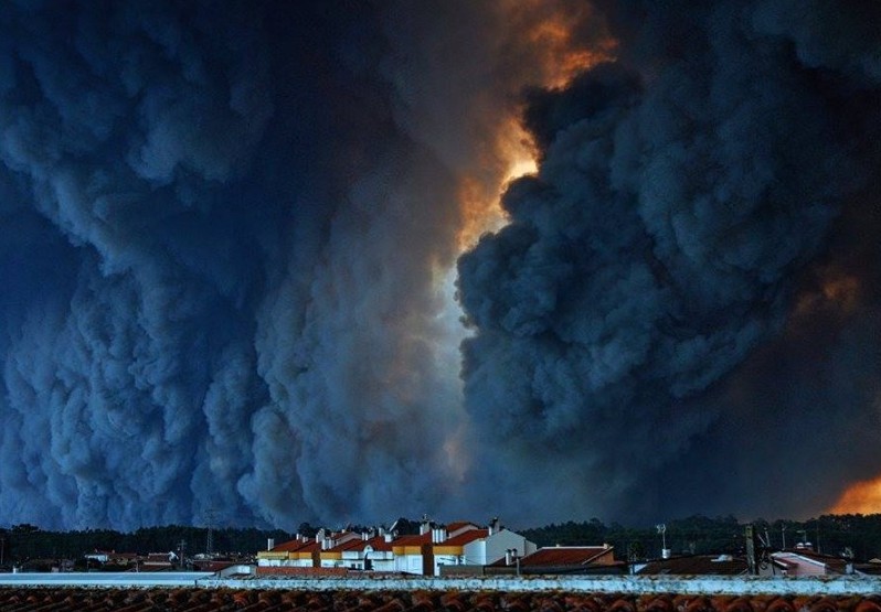 Destructive wildfires in Vieira de Leiria, Portugal on October 15, 2017