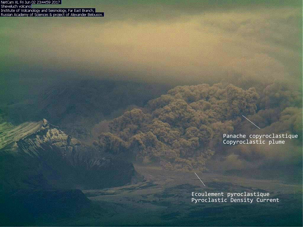 Pyroclastic flows Sheveluch volcano, Kamchataka on June 2, 2017