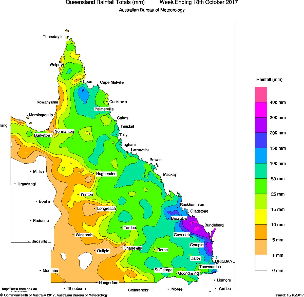 Queensland rainfall from October 16 - 18, 2017