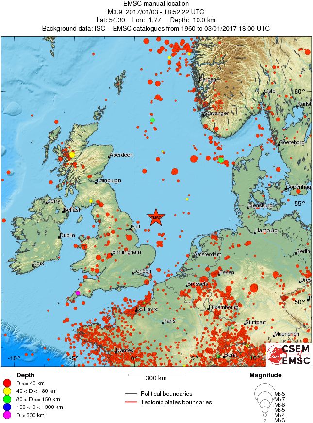 Regional seismicity, North Sea, Europe