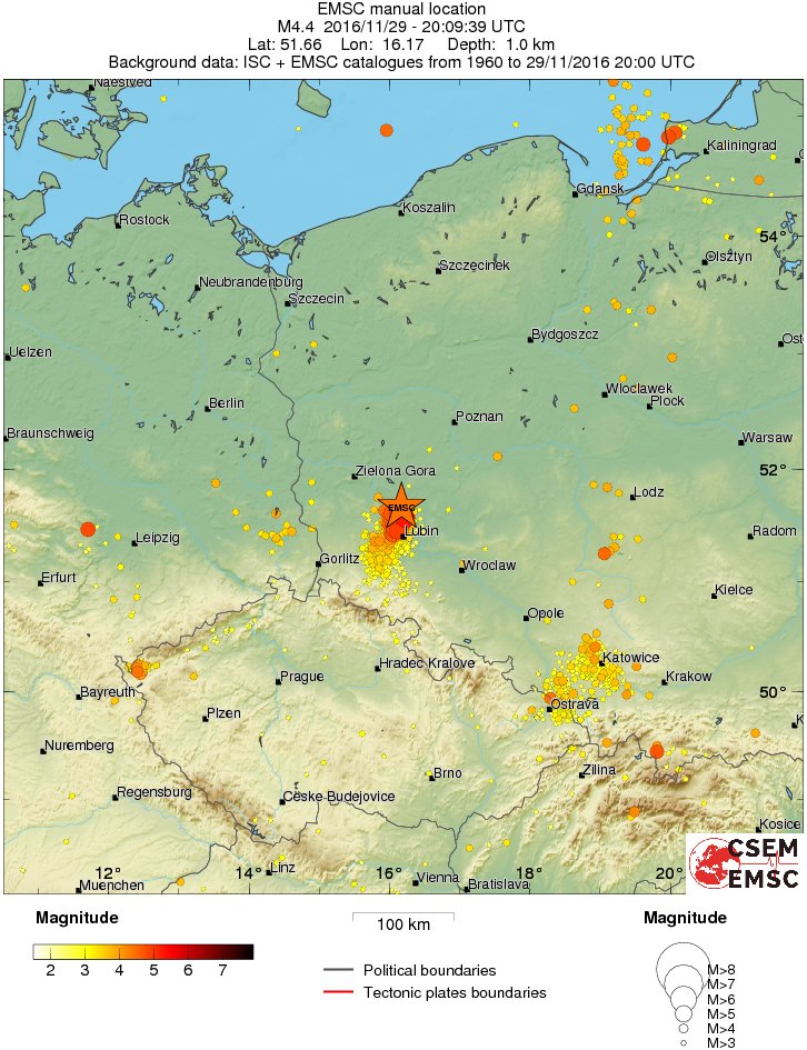 Historic seismicity southwestern Poland, 1960 - 2016